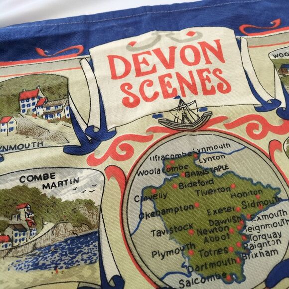 Vintage Devon United Kingdom Souvenir Cotton Tea Towel 20x26" Great Britain - Picture 2 of 5